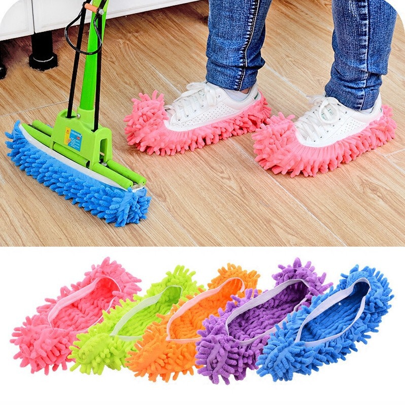 Lazy shoe cover floor cleaning slippers household chenille rag mop household practical removable and washable mute non-slip