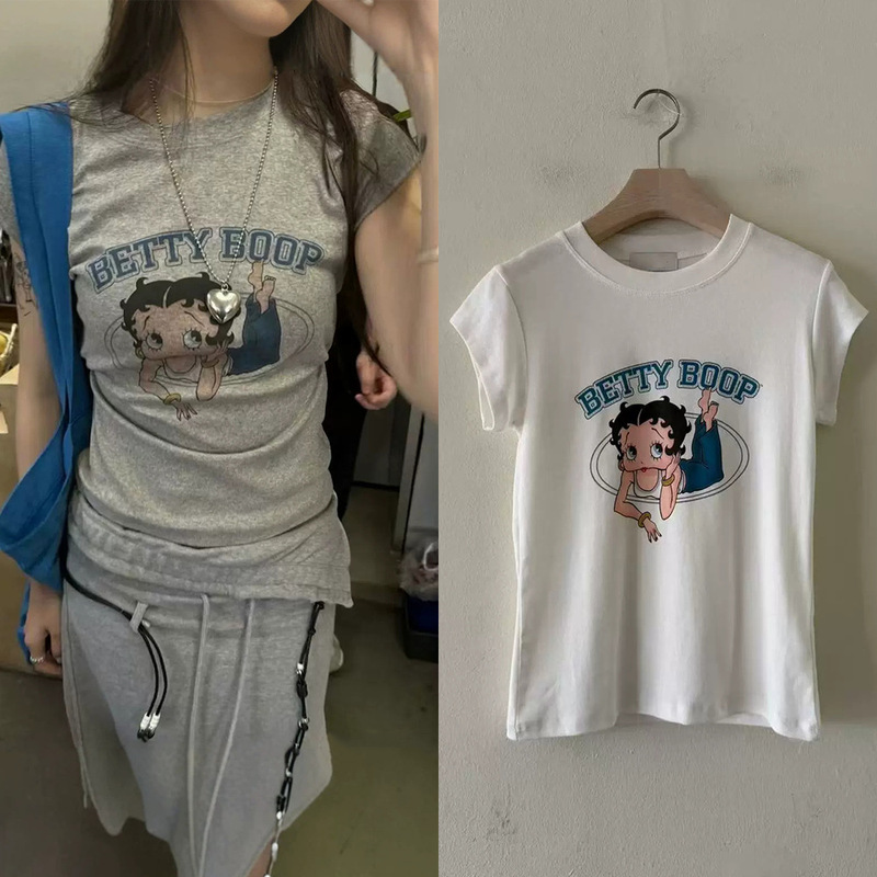 Some of the New 2026 Spring/Summer Korean Dongdaemun Age-Reducing Cartoon Betty Print Round-Neck Short-Sleeve T-Shirts Are Now Available