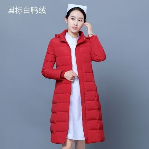 여성용 레드 다운 재킷