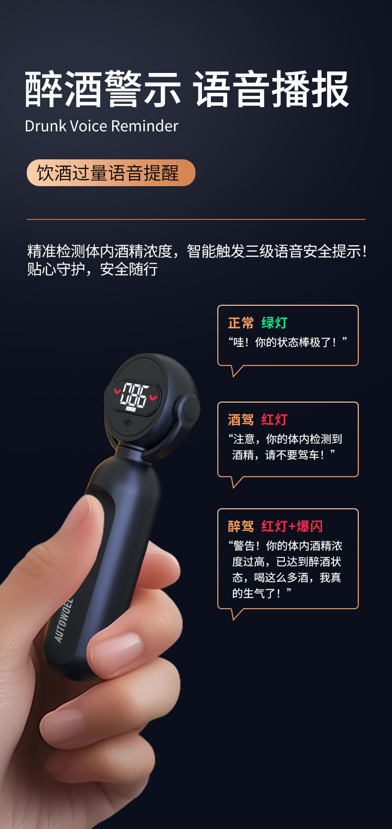 Alcohol Detector, Air-Blown Alcohol Driving Test, Alcohol Testing Instrument, Vehicle-Mounted Household High-Precision Concentration Self-Checking Alcohol Driving