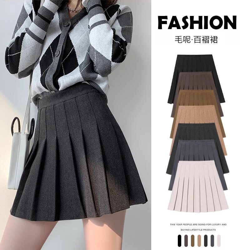 Black Woolen Pleated Skirt for Women, 2026 Autumn and Winter Style, High-Waisted, Slimming, Anti-Exposure Jk Half Skirt, Thickened A-Line Short Skirt Black Woolen Pleated Skirt for Women, 2026 Autumn and Winter Style, High-Waisted, Slimming, Anti-Exposure Jk Half Skirt, Thickened A-Line Short Skirt