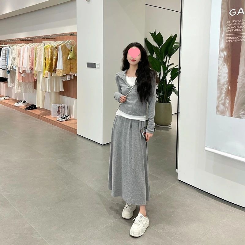 大码女装显瘦两件套夏季新款气质休闲收腰连帽卫衣半身裙套装|undefined