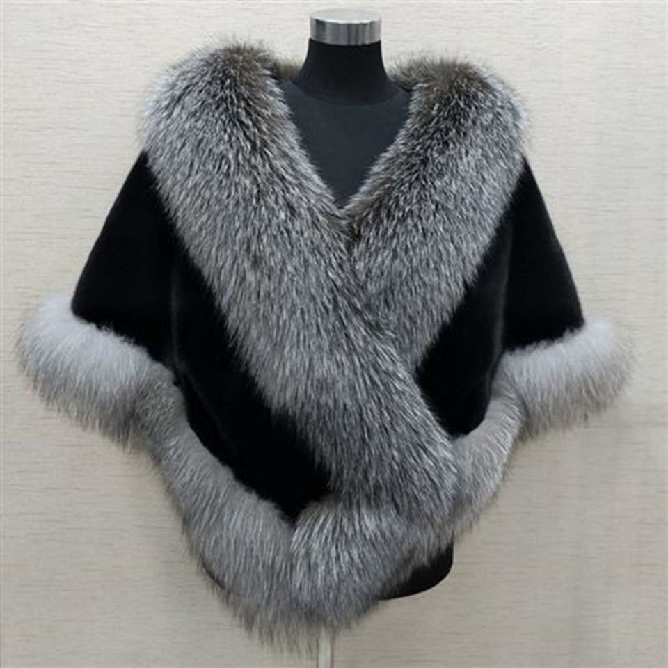 2025 New Imitation Mink Fox Fur Shawl Versatile Imitation Fur Outwear Women's Cloak Plus Size Dress Cloak