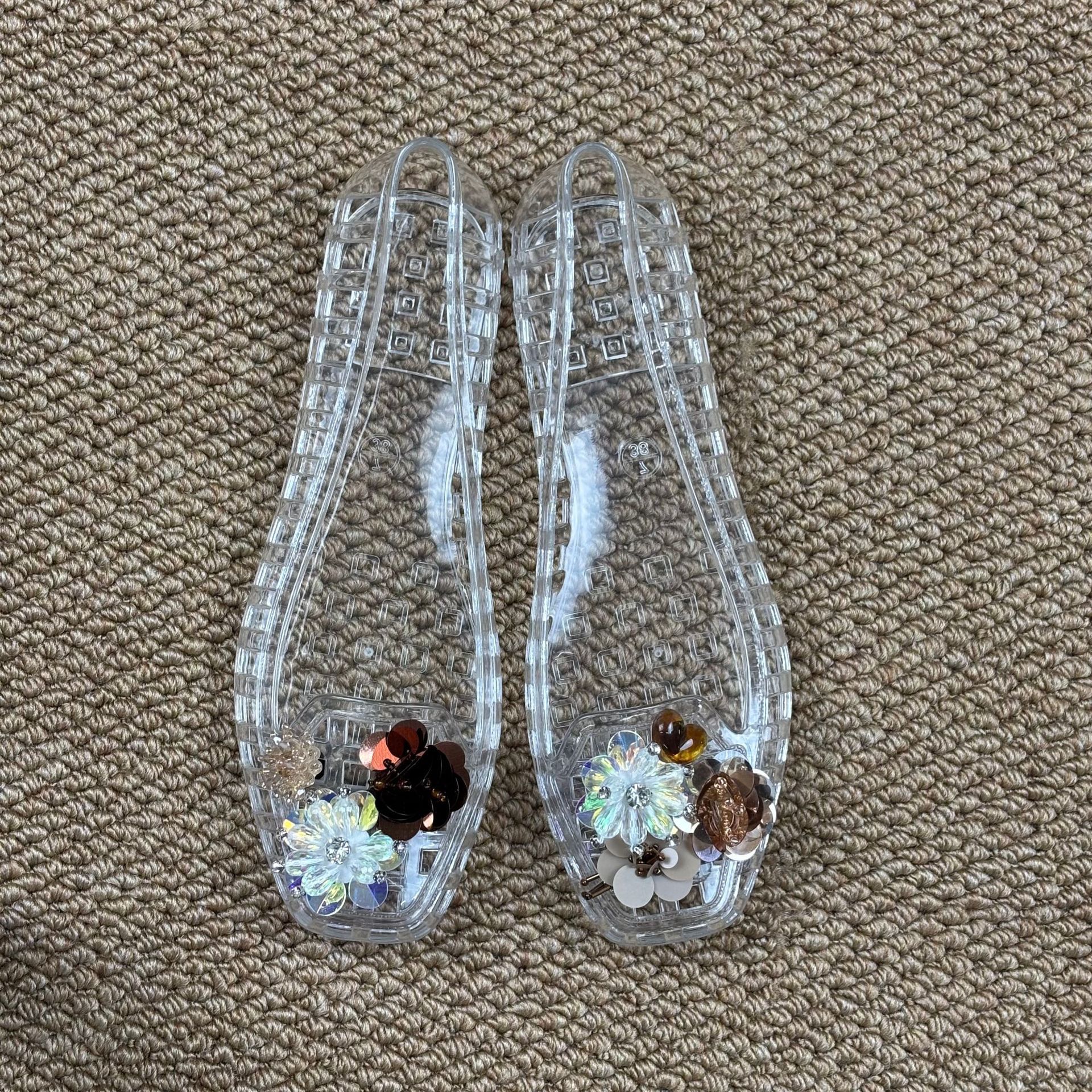 Sandalias de Gelatina con Flores PVC Secado Rápido Transpirable