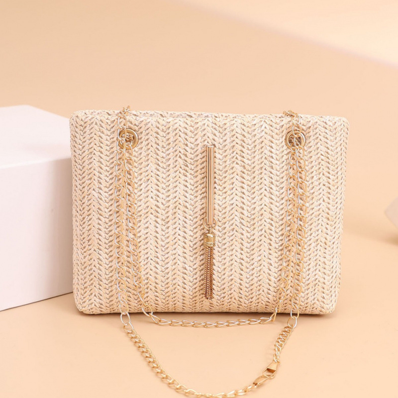 Bolso de cadena para mujeres 2025 nuevo bolso de cadena de verano coreano de moda tejido universal bolso de hombro de mujer
