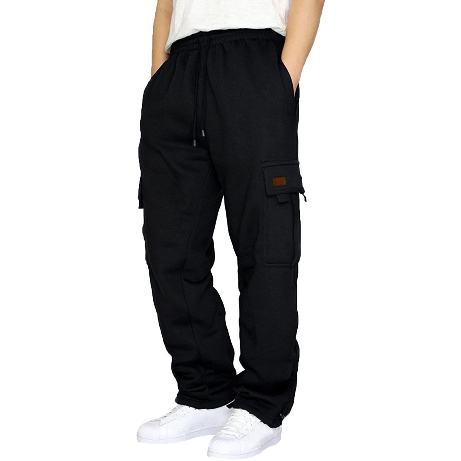 1 Cross-Border Foreign Trade Hot-Selling Men's Casual Fleece-Lined Jogger With Multiple Pockets And Drawstring_voghion.com