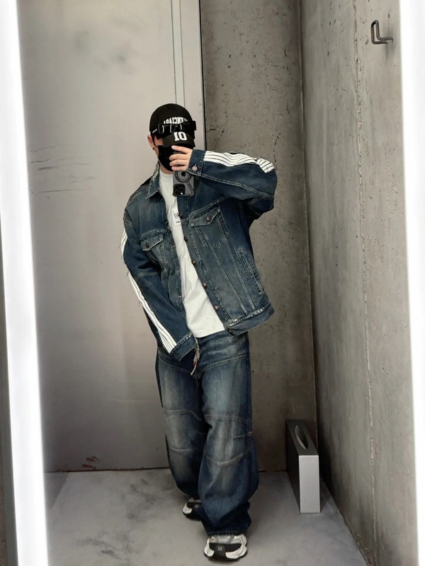 天井品質 25SS パリのトレンディな新しい BLCG ダメージ加工デニム スプライス ジャケット、男性と女性用、同じトレンディなスタイル|undefined