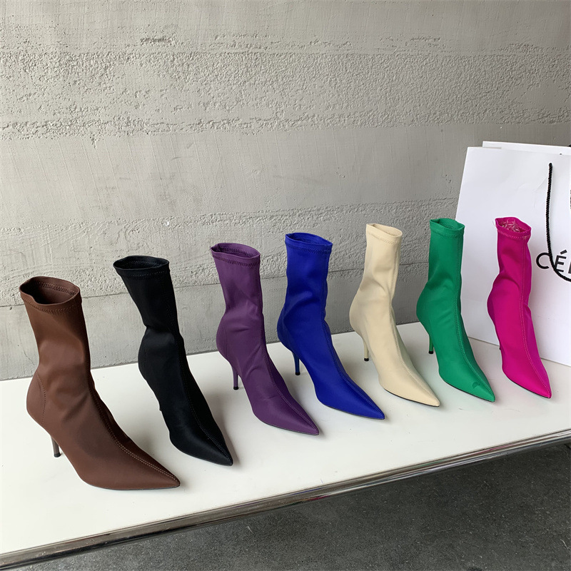 Stretch Short Boots Women's High-heeled Socks Boots Thin Boots Mid-heeled Boots Thin 2024 New Style Thin Boots