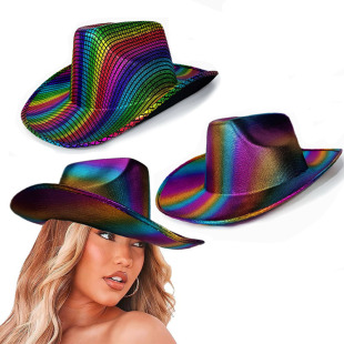 New In-Stock Rainbow Cowboy Hat Eva Colorful Cowboy Hat Halloween Rainbow Multicolor Gold-Stamped Cowboy Hat