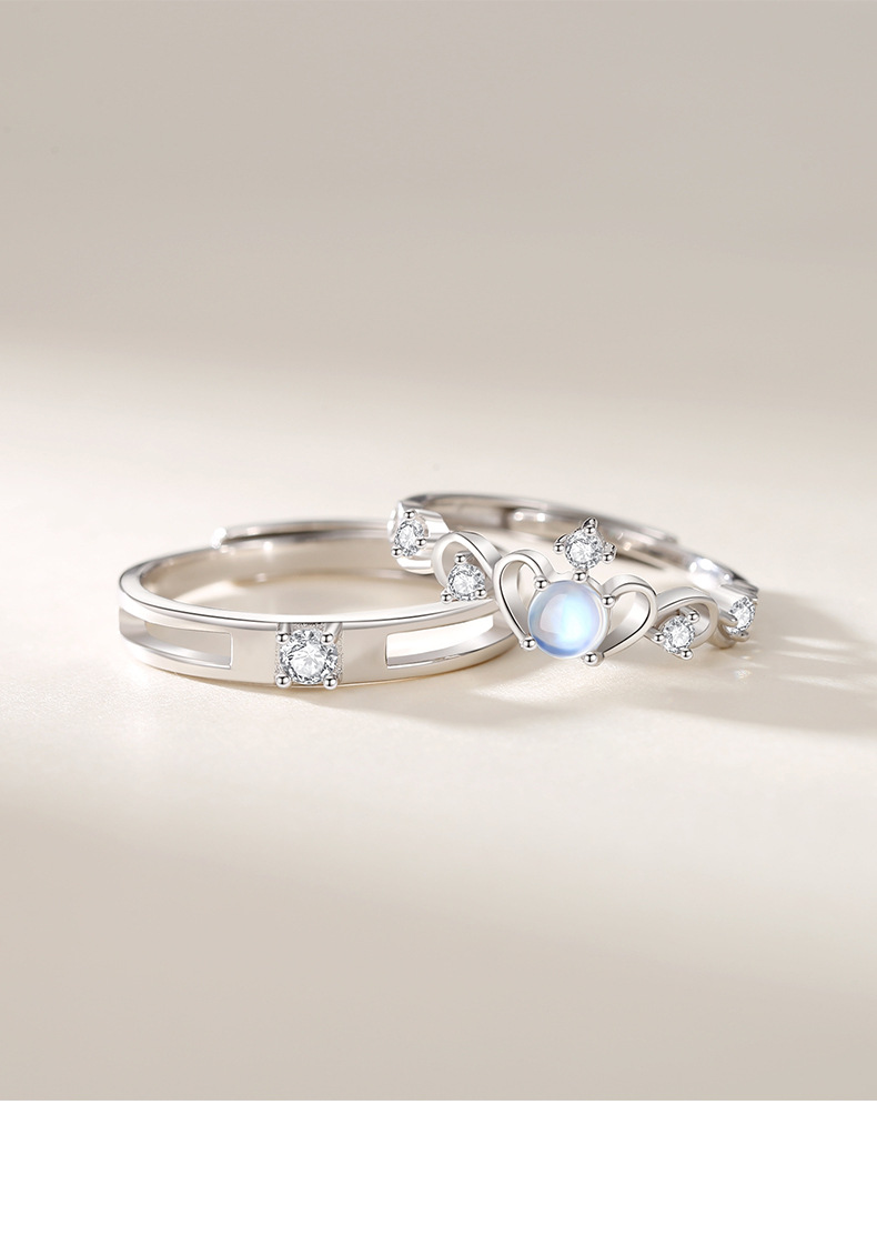 6g Weight Moonstone, Zircon Inlay Material Open Ring Classification 925 Sterling Silver Moonstone Zircon Crown Open Ring