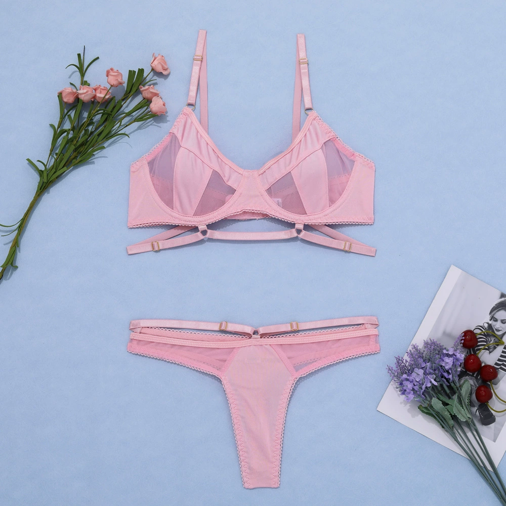 Mesh comfortable push-up wired two-piece set LS1666
