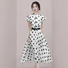 外贸女装2023新款波点连衣裙设计感小众初恋白色裙子法式气质衬衫