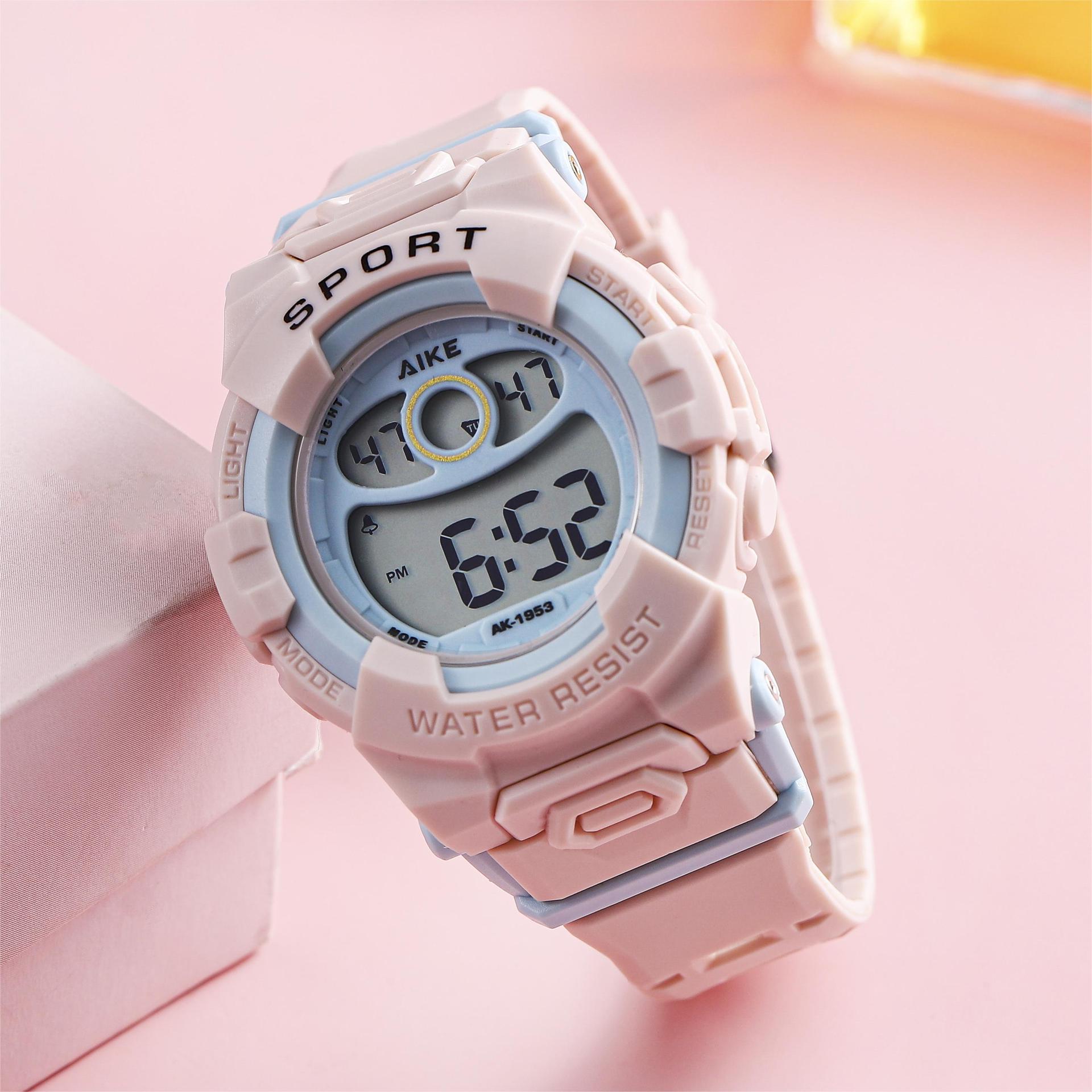 Macaron tendencia reloj electrónico esfera grande escuela secundaria y secundaria multifuncional reloj deportivo de luz nocturna impermeable al aire libre