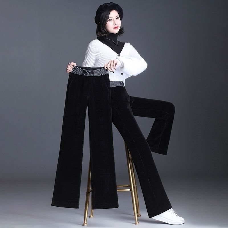 灯芯绒宽松阔腿裤女新款加绒高腰垂感直筒休闲裤春夏款修身雪尼尔