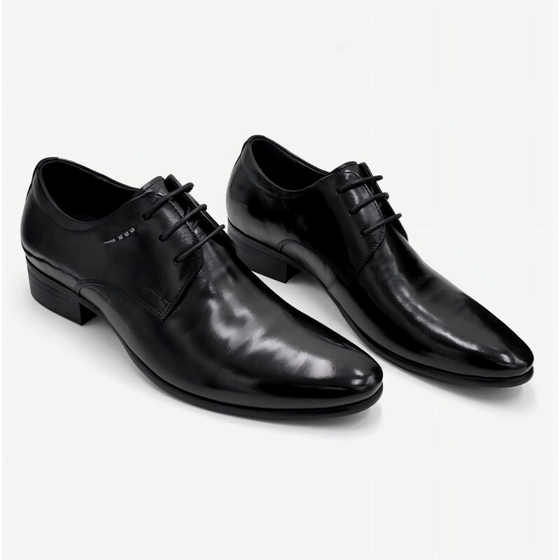 Men's Fashionable Lace-Up Genuine Leather Height-Increasing Business Formal Shoes, British Style Pointed-Toe Oxford Shoes, Black Wedding Shoes Men's Fashionable Lace-Up Genuine Leather Height-Increasing Business Formal Shoes, British Style Pointed-Toe Oxford Shoes, Black Wedding Shoes
