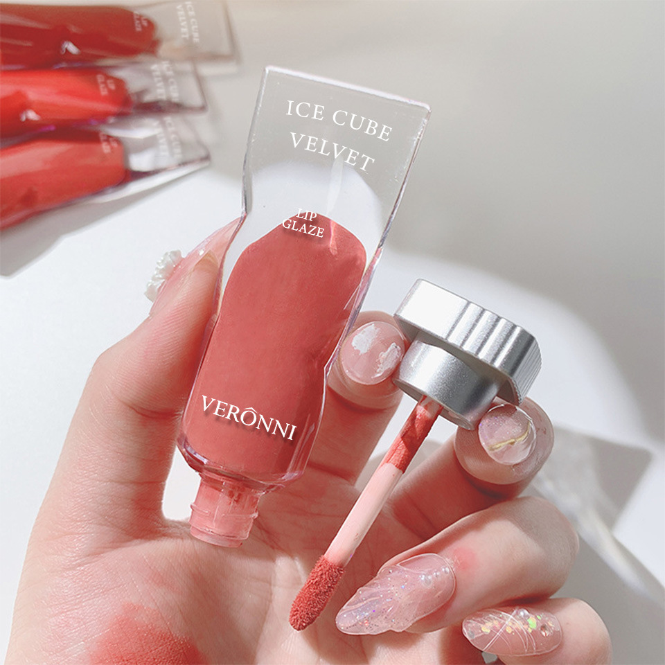 VERONNI Ice Velvet Lip Glaze Matte Lipstick lip glaze transparent pigment white not easy to stick Cup lip mud