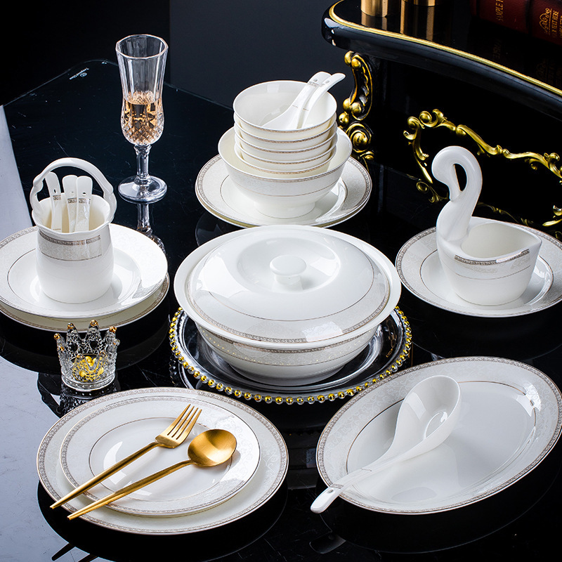 2025 new style dishes suit fashion petty household ceramic rice bowl plate chopsticks spoon bone china tableware optional