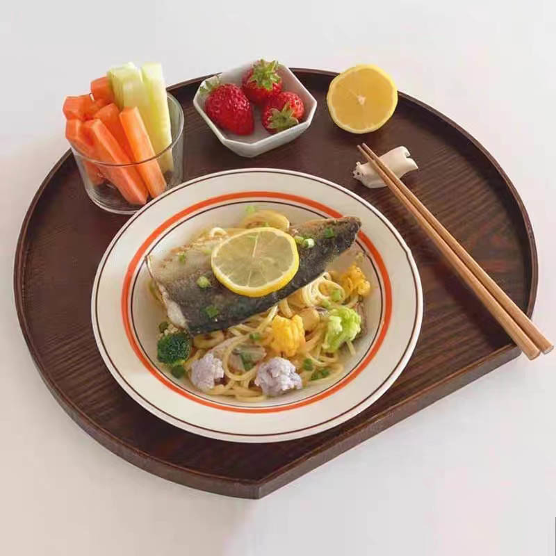 木质日式托盘家用托盘餐具套装一人食不规则圆形托盘早餐盘|undefined