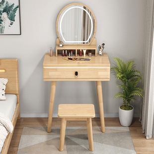 Scandinavian Solid Wood Dressing Table 60cm Small Apartment Bedroom Modern Simple Makeup Table Dressing Table Storage Cabinet Makeup Mirror