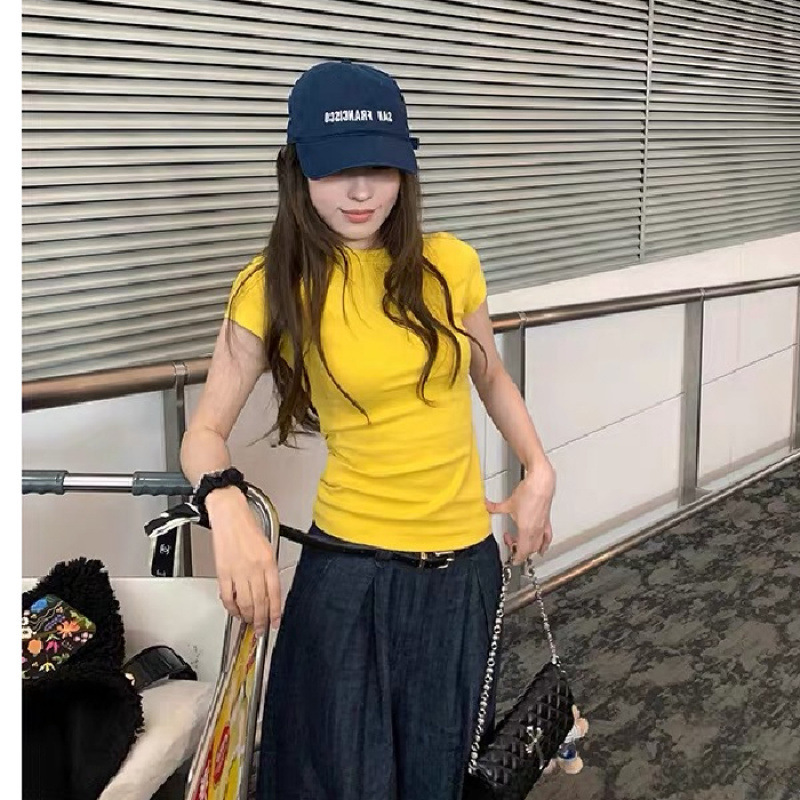 Shoulder Short-sleeved T-shirt Women's 2025 Summer New Slim-fit Slimming Unique Chic Summer Dopamine Top Shoulder Short-sleeved T-shirt Women's 2025 Summer New Slim-fit Slimming Unique Chic Summer Dopamine Top