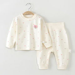 ベビー防寒下着セット、秋服と長ズボン、純綿幼児ハイウエストお腹保護服、子供用分割ベースレイヤー、春と秋
