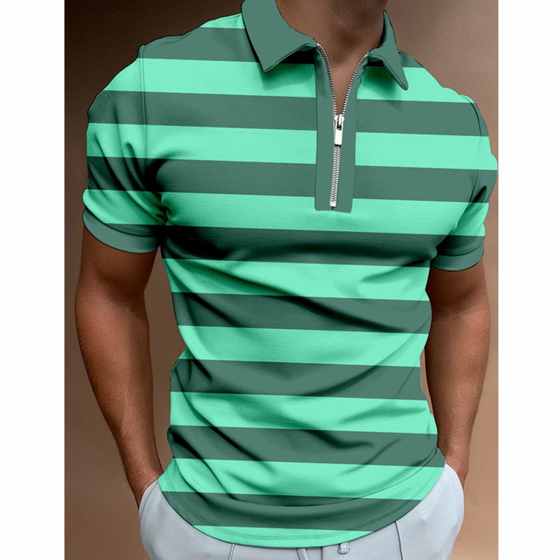 Camiseta Polo de Manga Corta con Cierre y Estampado 3D Informal para Hombre, Nueva Colección de Primavera para Exportación