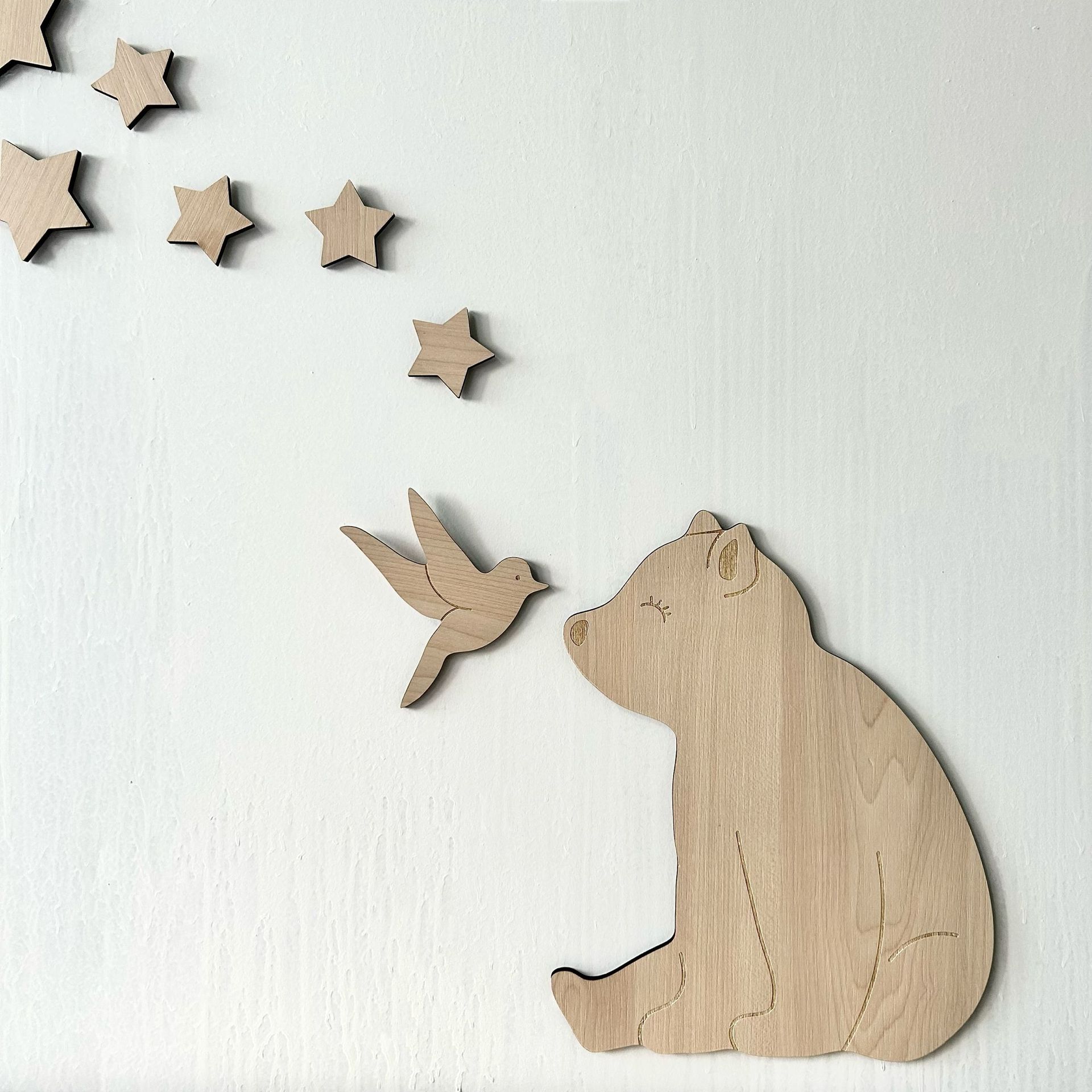 Estilo nórdico creativo personalizado habitación de los niños oso animal etiqueta de la pared de madera dormitorio Montessori escena pared Decoración