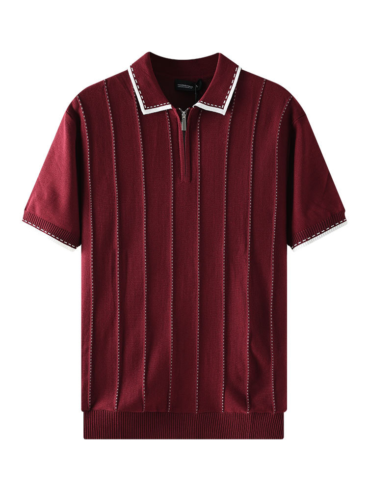 Europa y los Estados Unidos vieja camiseta de polo de punto de hombre con solapa vertical rayas de manga corta de negocios casual ropa de hombre camiseta de verano