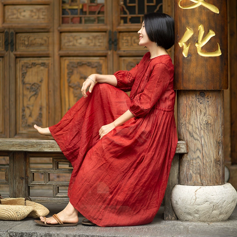 2022 Весна и лето новое тонкое кружевное приталенное платье с рукавами-фонариками