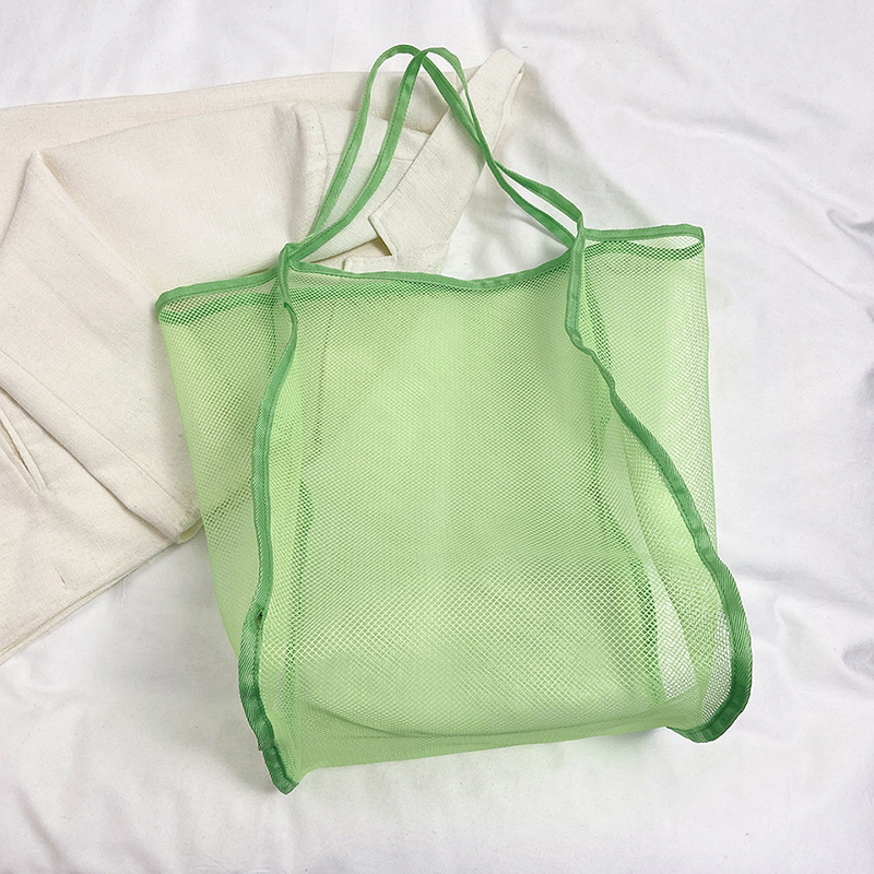 夏の新型ins風透明網糸片肩ショルダーバッグファッション軽量個性レジ袋旅行手提げバッグ|undefined