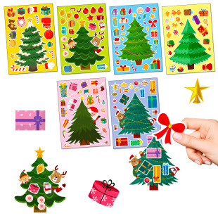 Holiday Decoration 6 Pieces/Set Christmas Tree Snowflake Puzzle DIY Door and Window Festive Atmosphere Decorative Puzzle Stickers