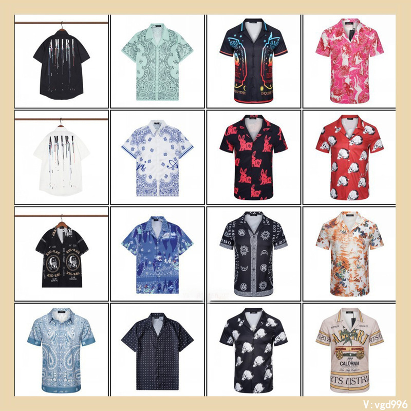 Cross-border wholesale amiri flow paint Hawaii travel beach short sleeve flower shirt couple trendy retro shirt