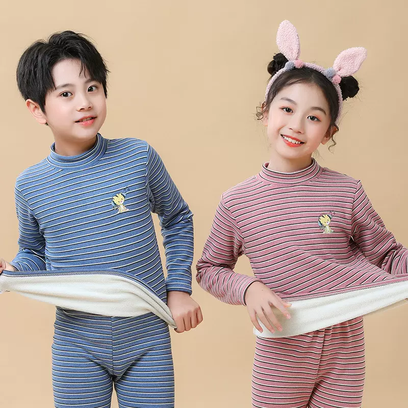 新款秋冬儿童保暖内衣套装男女童中领加厚家居服羊羔绒秋衣秋裤