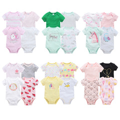 嬰兒包屁衣a類ins風夏季短袖卡通可愛連體衣寶寶信封領哈衣四件套