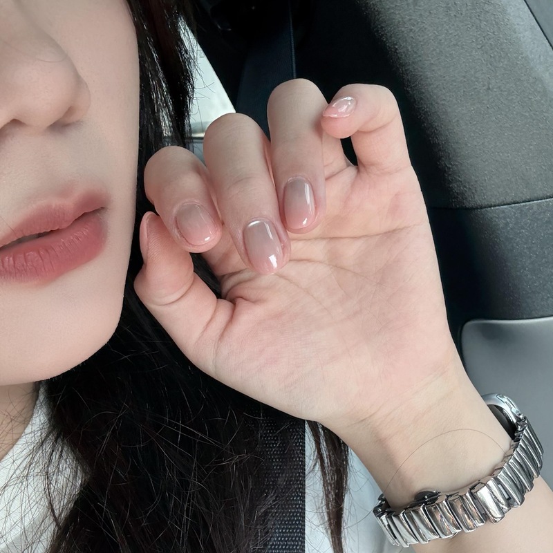 蜜桃乌龙温柔渐变猫眼短款纯手工穿戴甲可爱日常手作美甲假指甲|undefined