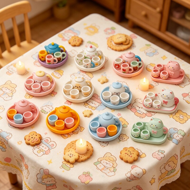 Small Mini Tea Set Animal Set Children's Pretend Play Toy Cute Cartoon Ornament Gift Tea Tray Gift Box