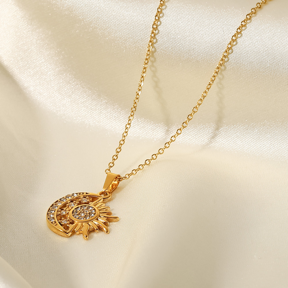 Fashion Sun Star Moon Stainless Steel Necklace Gold Plated Zircon Stainless Steel Necklaces
