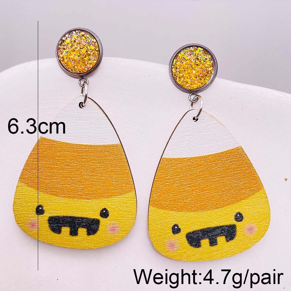 7g Weight Drop Earrings Classification 1 Pair Quantity Daily Occasion Wood Material Halloween Festival Owl, Spider, Skull Pattern Women's Gender Retro, Funny Style 1 Pair Halloween Retro Funny Owl Spider Skull Wood Drop Earrings 5