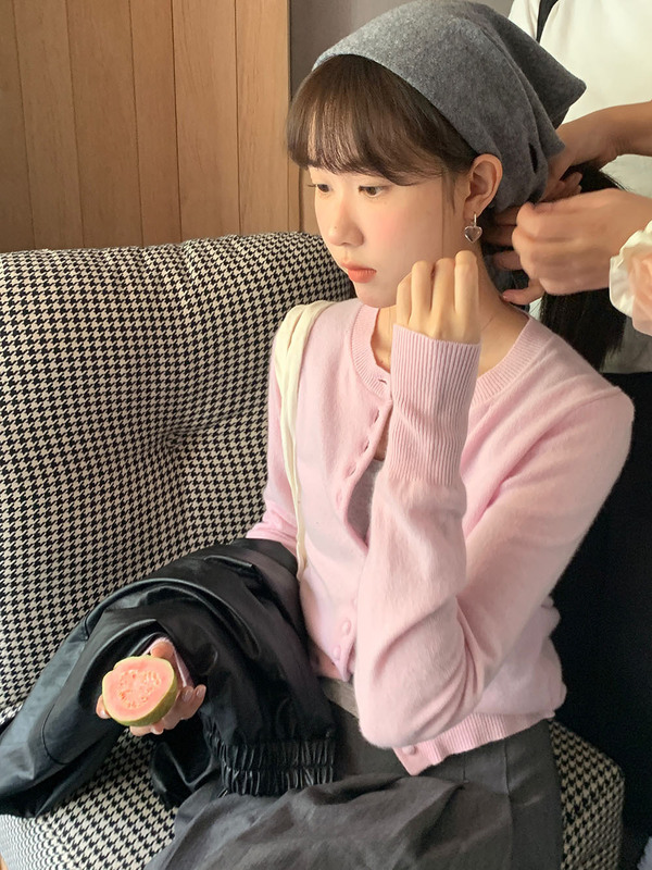 甜美温柔风单排扣圆领正肩开衫长袖秋冬季新款修身百搭休闲上衣女|undefined