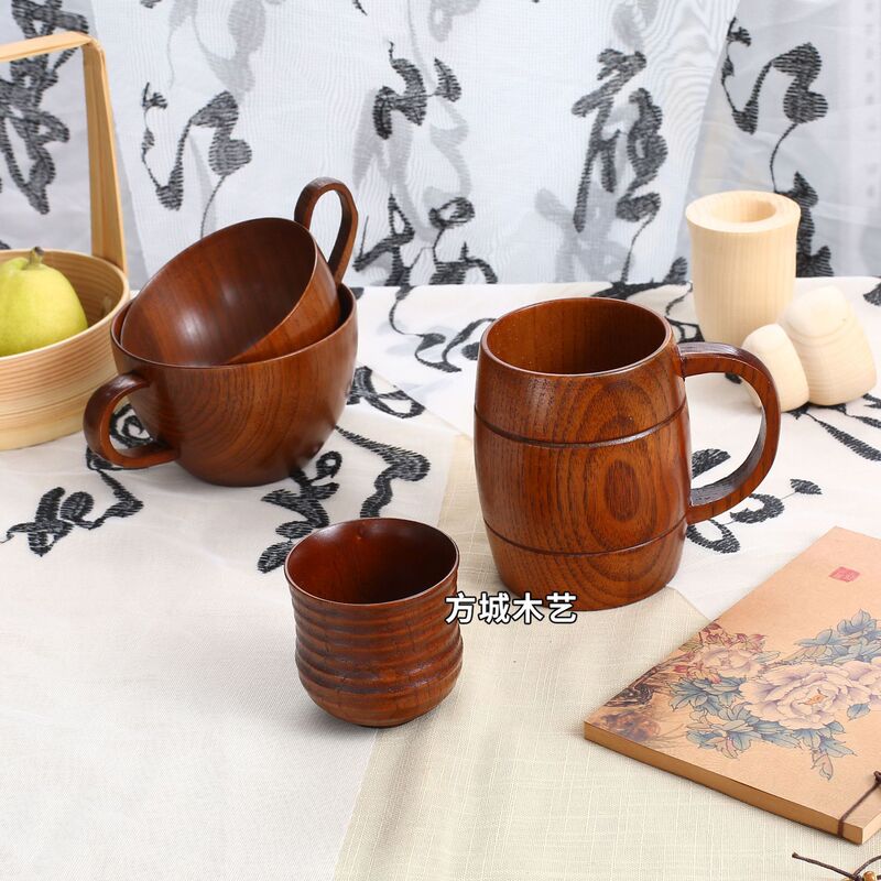 Ziziphus spinosae wood creative solid wood anti-scalding thick new Chinese wooden cup wholesale wood with handle retro trend Ziziphus spinosae wood creative solid wood anti-scalding thick new Chinese wooden cup wholesale wood with handle retro trend