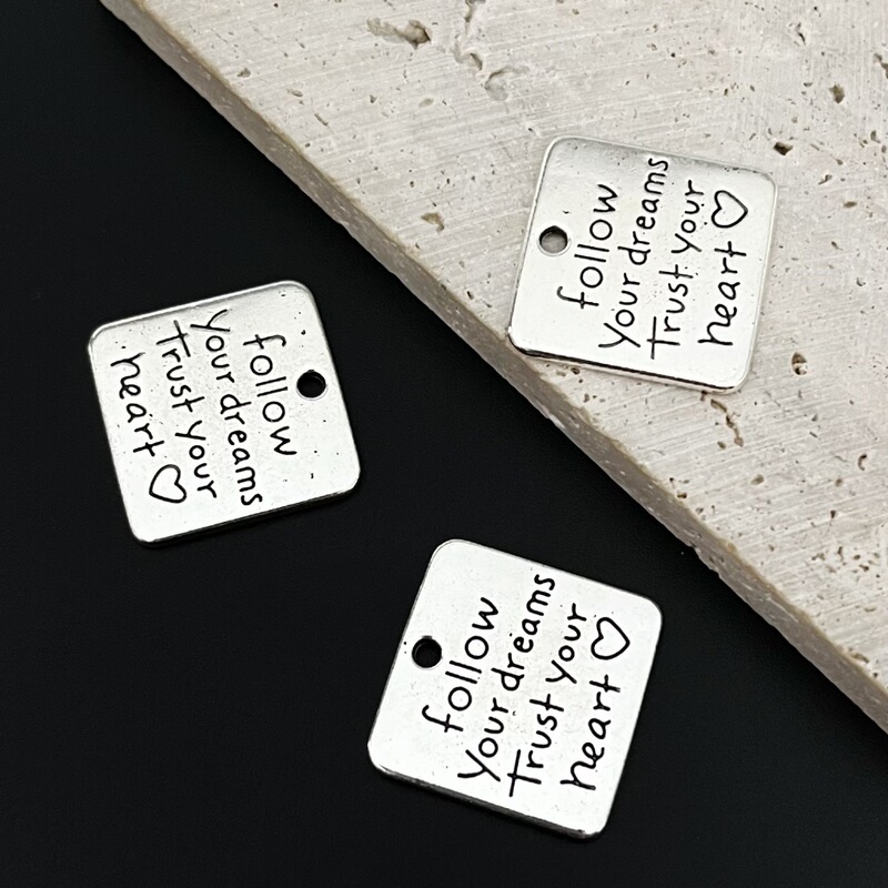 Alloy DIY Jewelry Accessories Double-Sided English Letter Tag Square Pendant Hot-Selling Keychain Charm Zinc Alloy Bracelet