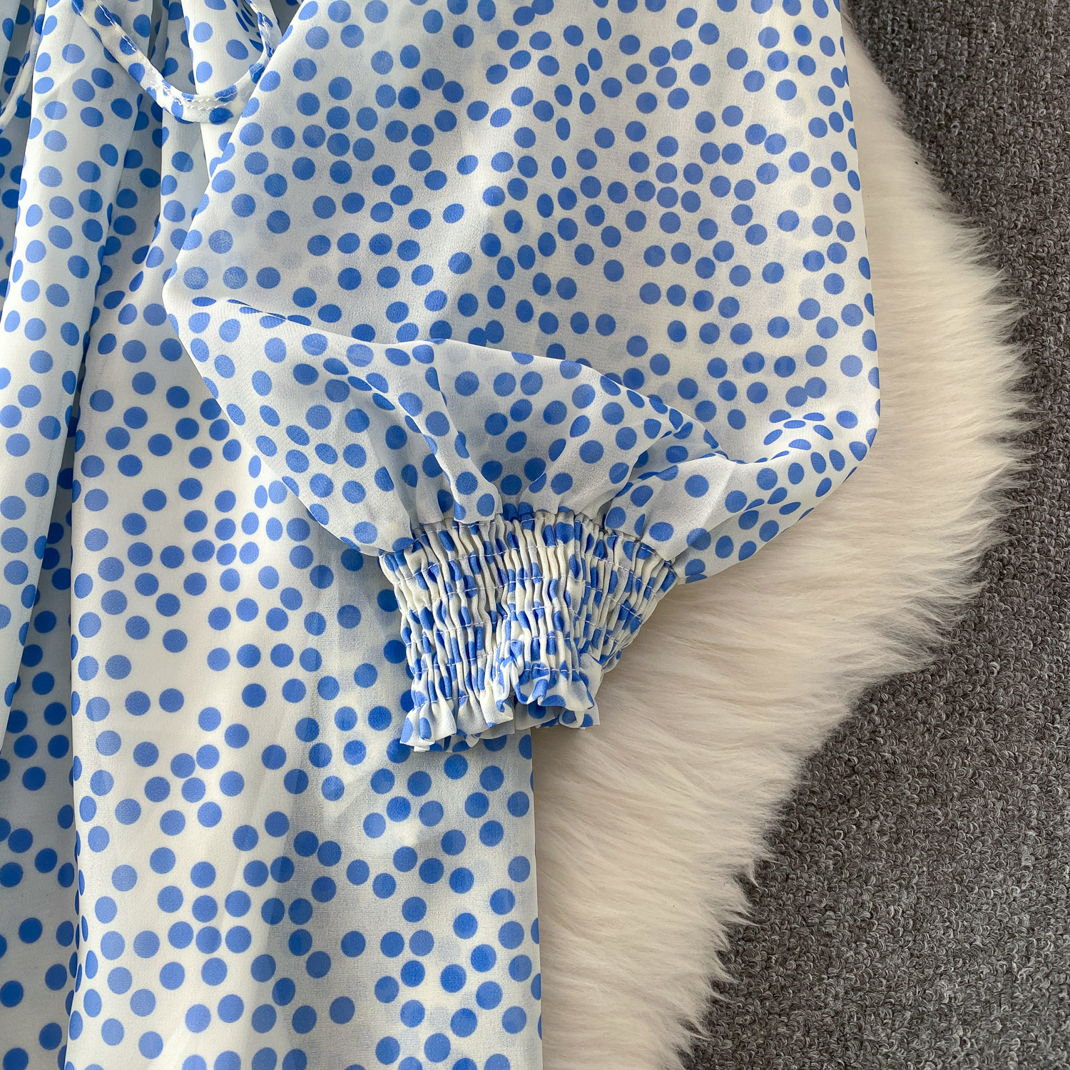 Women's French Style Sweet Polka Dot Patchwork Lace V Neck Dress Summer Flowy Chiffon Maxi Skirt Long Evening Gown_ecoleips.com