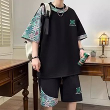 新中式民族风大码休闲套装男夏季帅气衣服搭配运动短袖短裤两件套