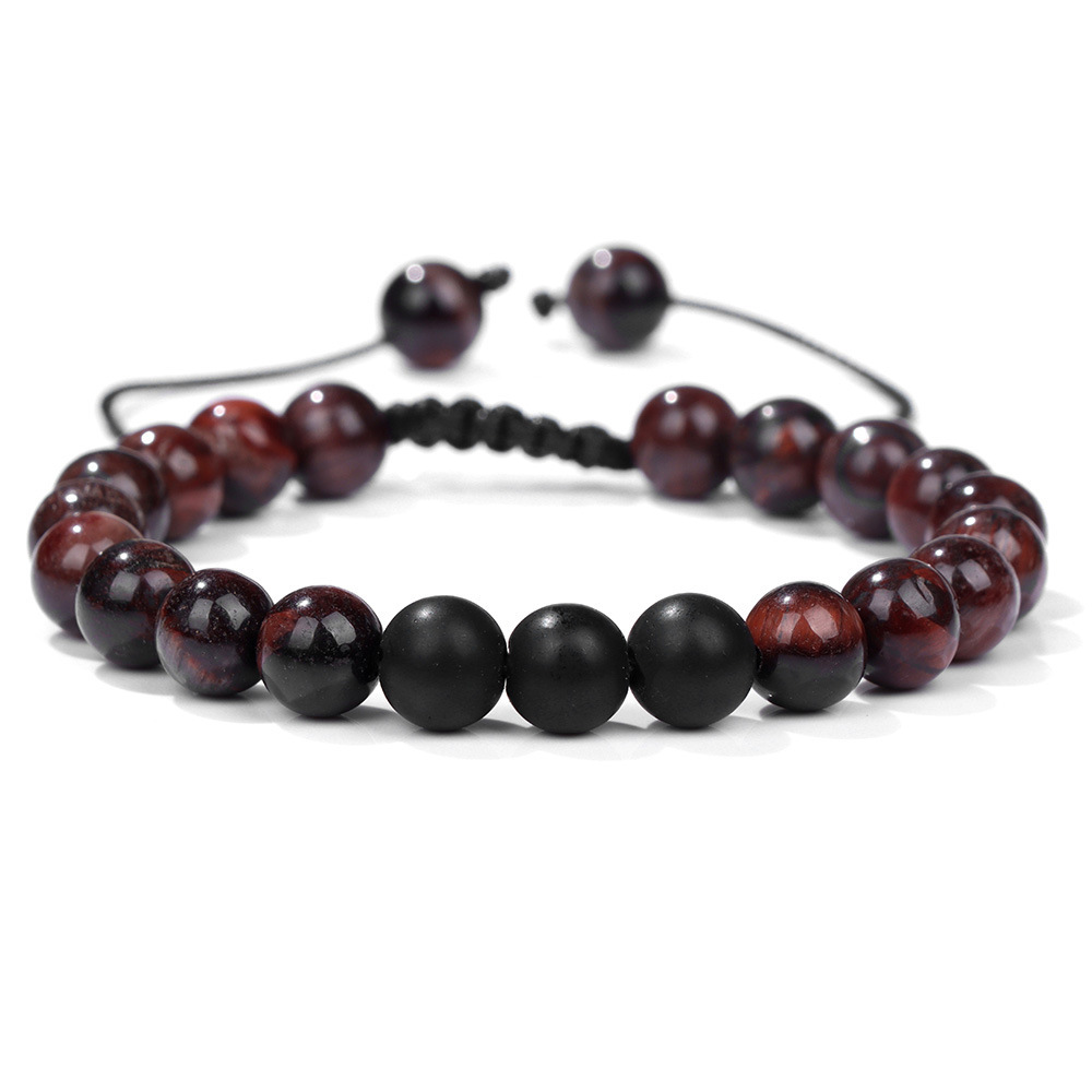 Amazon Venta caliente 8mm Tigre ojo piedra volcánica pulsera energía lava piedra tejida pulsera de pareja ajustable
