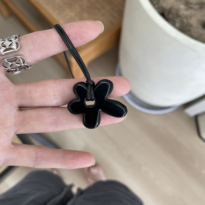 韩版天然石斑点虎眼花朵吊坠项链小众简约高级感长款可调节颈链|undefined