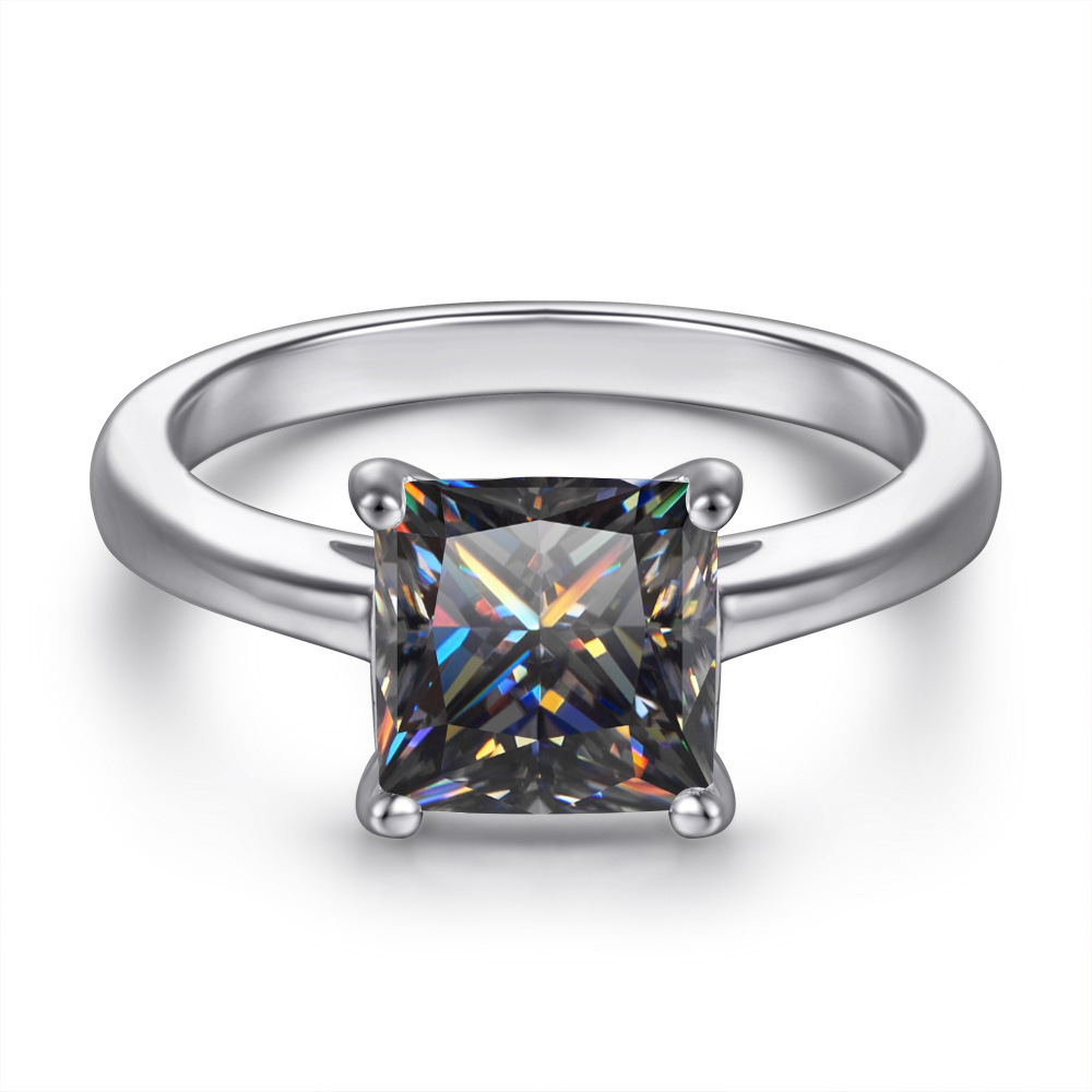 Anillo de diamante de princesa plateado de plata de platino de 18 quilates en forma de almohadilla de moissanita estilo clásico diseño transfronterizo anillo de pulsera de alta calidad