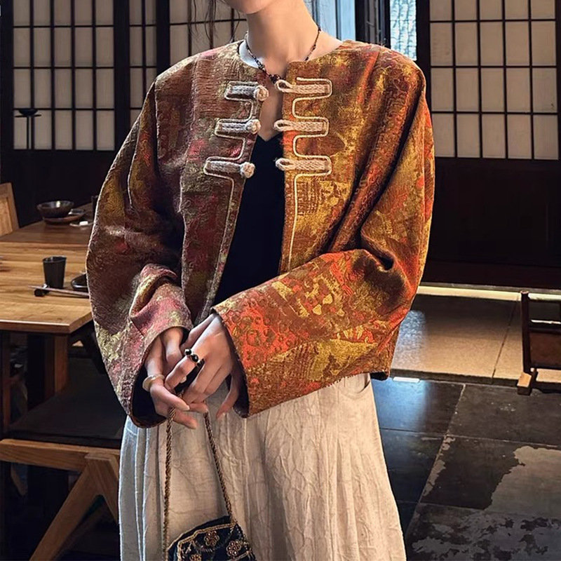 【花清月】雪尼尔色织提花盘扣外套2025秋季新款中国风新中式上衣|undefined
