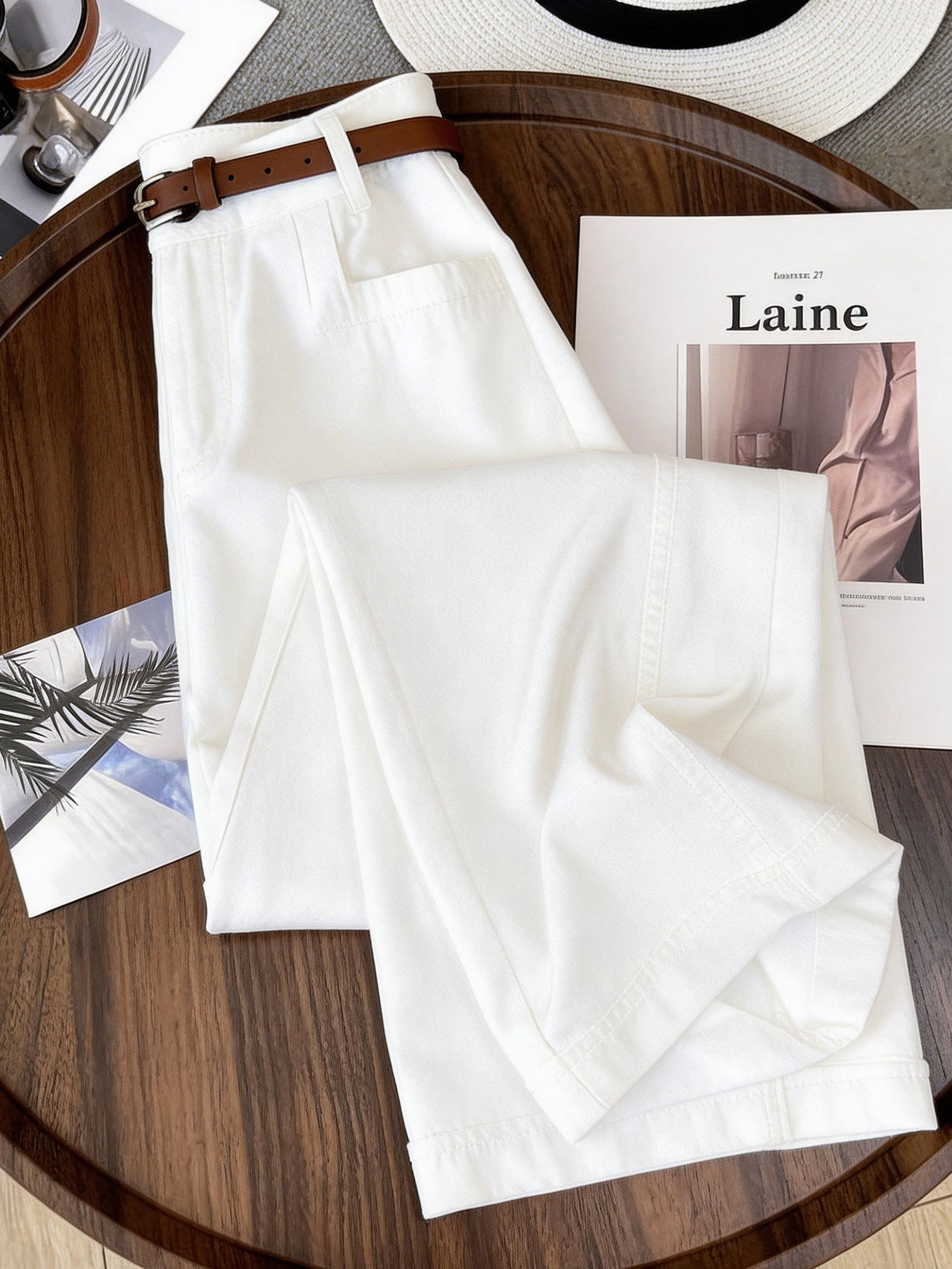Quần culottes nữ ống rộng cạp cao dáng suông vải mỏng mùa hè — Khaki (không phân phối thắt lưng)