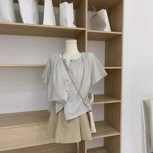 韩系套装夏女装2024新款设计感小众清新条纹短袖衬衫半身裙两件套