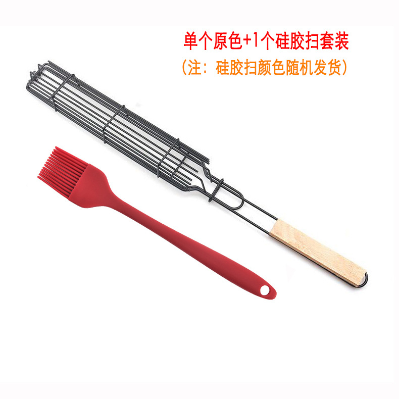 Parrilla para barbacoa transfronteriza con mango de madera, pinzas para salchichas, parrilla para maíz, cesta para parrilla de hot dogs y jamón, rejilla para barbacoa al aire libre